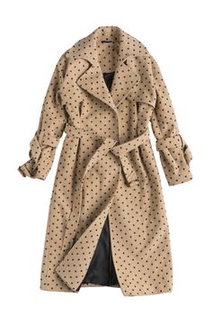 beige women's trench coat in polka dots on a white background