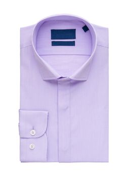 purple shirt on white background, top view