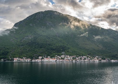 Village of Perast on coastline of Gulf of Kotor in Montenegro