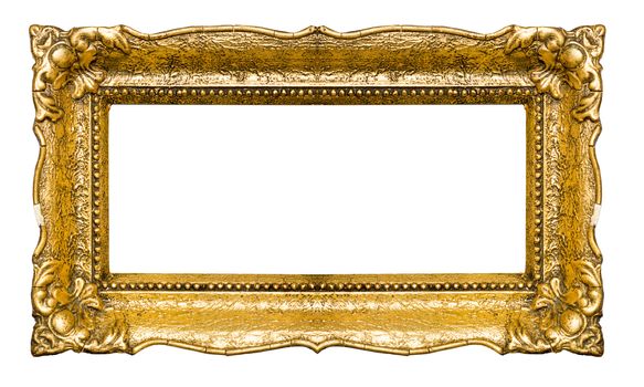 Big and old gold picture frame, isolated on white