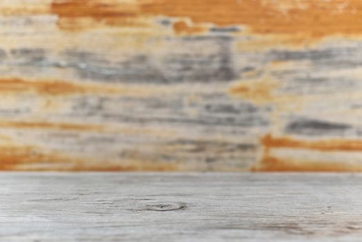 Wooden floor and wall of vintage room without ceiling. Pattern gallery to the exhibition as perfect background for your concept or project. Soft selected focus 