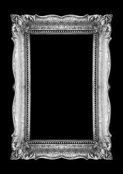 Old Silver Picture Frame on black background