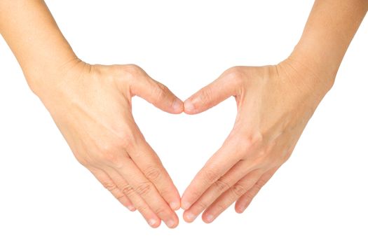 hands shaping a heart symbol on white background with clipping path