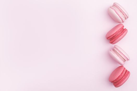 macarons on pink background, Beautiful dessert, Flat lay style with copy space to write.