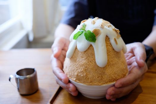 Frozen Dessert-Korean Shave Ice, Patbingsu or Bingsu, Thai tea sweet cool icecream.