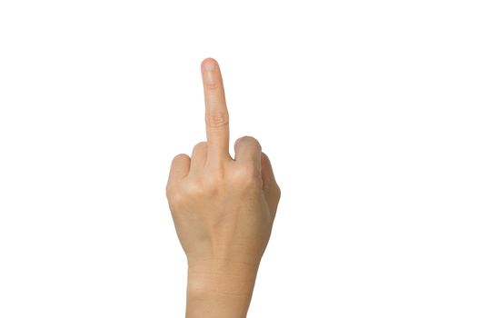Hand Gesturing With Middle Finger On White Background with clipping path