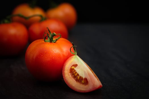 Still life of fresh ripe tomatoes on wooden background, Choose focus point. Good health concept.