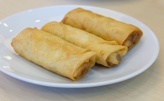 Fried Chinese Traditional Spring rolls food, serving dish, selective focus