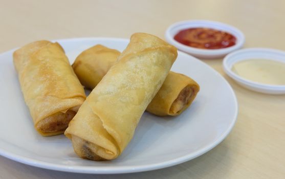 Fried Chinese Traditional Spring rolls food, serving dish, selective focus