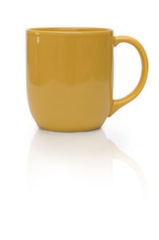 yellow ceramic mug or Coffee cup isolated on white background.
