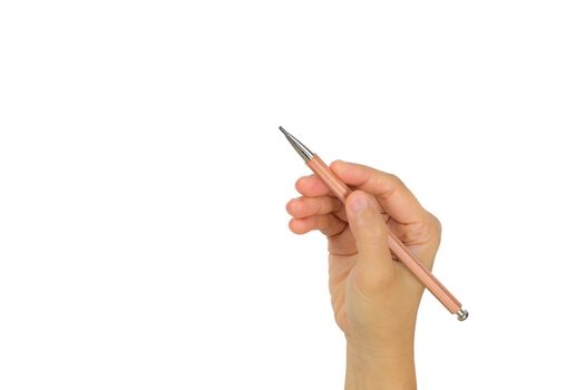 hand holding pencil on isolated white background with clipping path