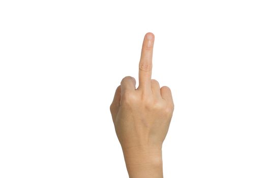 Hand Gesturing With Middle Finger On White Background with clipping path