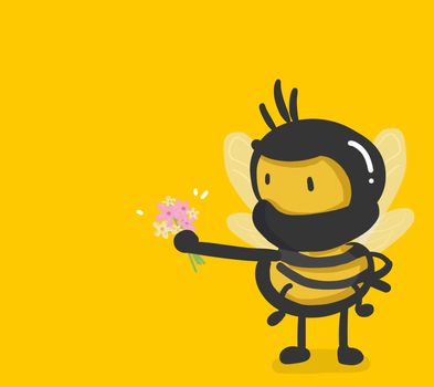 The bee wear masks to cover the face in their hands holding flowers. Character design