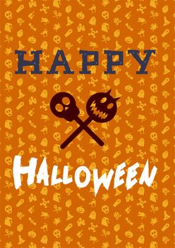 Happy Halloween Lettering with skull, vampire. Trick or treat concept for print, fabric, greeting, card, banner, t-shirt. Poster with halloween text. Vector
