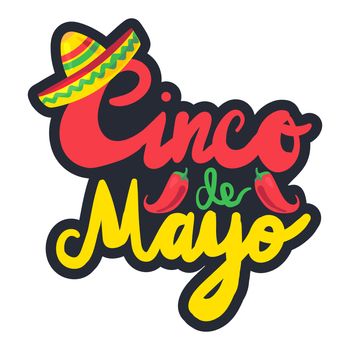 Cinco De Mayo Festival Sticker with chili and sombrero. Festival Poster. Vector