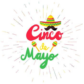 Cinco De Mayo Festival Flyer with mustache and sombrero, maraca. Festival Poster. Vector