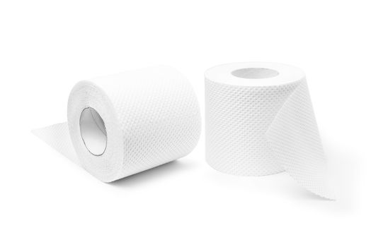 Two rolls of toilet paper to support hygiene. Isolated on white background