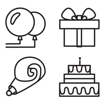 Happy Birthday Icons. Celebration Greeting Symbols. Vector
