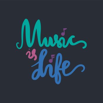 Vintage Musical Lettering for Banner and Badge. Sticker, Poster, Festival and Concert Card Design Template. Music is Life. Vector