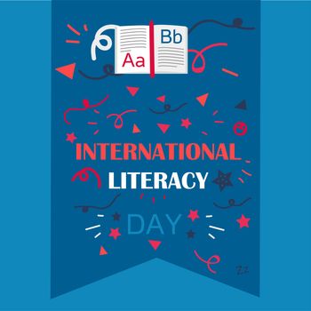 International Literacy Day Celebration Banner With Book. Vector