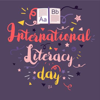 International Literacy Day Celebration Banner With Book. Vector