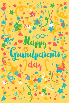 Happy Grandparents Day Greeting Banner with glasses, hearts, smile and cane. Vector