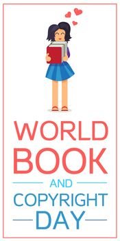World Book and Copyright Day Vertical Banner Wtih Reading Girl. Vector