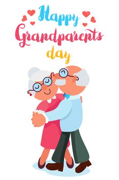 Happy Grandparents Day Greeting Banner with dancing and smiling grandfather and grandmother. Vector