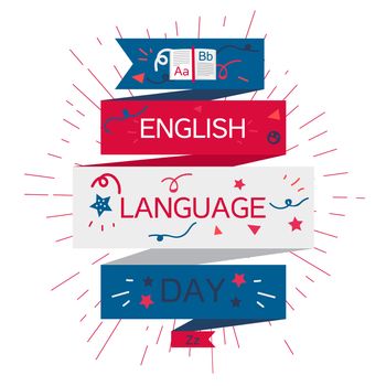 English Language Day Banner With Book and Letters A, B, Z. Vector