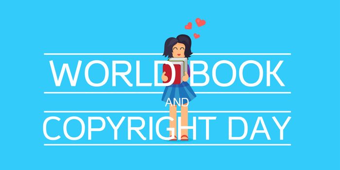 World Book and Copyright Day Horizontal Banner Wtih Reading Girl. Vector