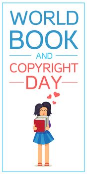 World Book and Copyright Day Vertical Banner Wtih Reading Girl. Vector