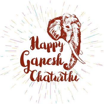 Happy Ganesh Chaturthi Celebration Banner With Elephent Head. Vector