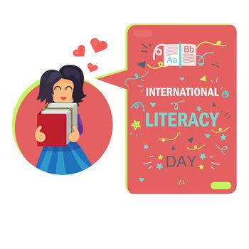 International Literacy Day Celebration Banner With Book. Vector