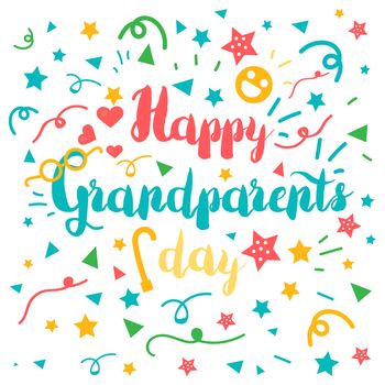 Happy Grandparents Day Greeting Banner with glasses, hearts, smile and cane. Vector