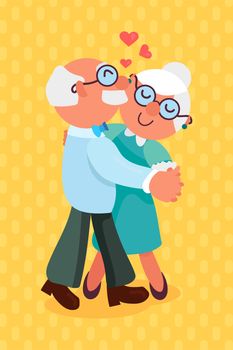 Happy Grandparents Day Greeting Banner with dancing and smiling grandfather and grandmother. Vector