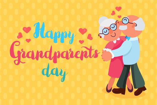 Happy Grandparents Day Greeting Banner with dancing and smiling grandfather and grandmother. Vector