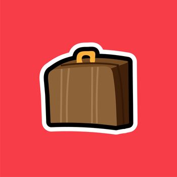 Cartoon sticker with suitcase for travelling. Vector