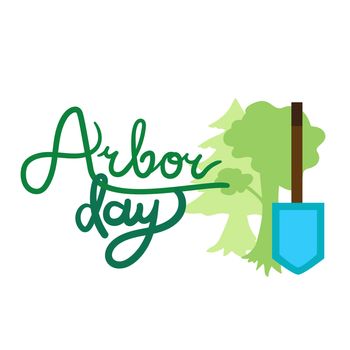 Save Our Planet Concept With Shovel. Arbor Day Greeting for sticker, banner and flyer. Vector