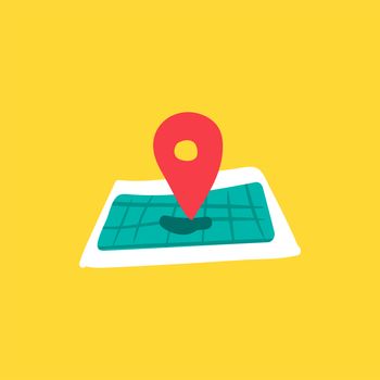 Pinpoint flat color illustration. Map, route, location. Navigation hand drawn vector background