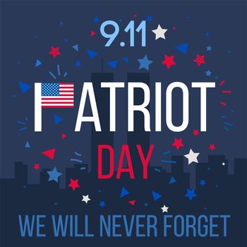 Patriot Day Banner. 11th September. We will never forget. Twins Tower. Vector