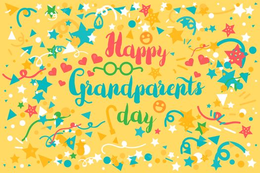 Happy Grandparents Day Greeting Banner with glasses, hearts, smile and cane. Vector