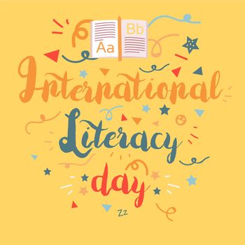 International Literacy Day Celebration Banner With Book. Vector