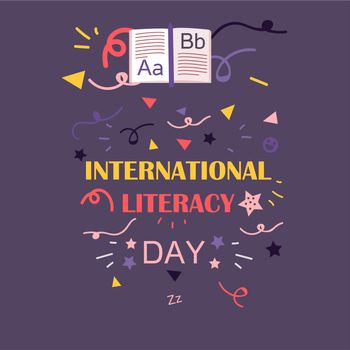 International Literacy Day Celebration Banner With Book. Vector