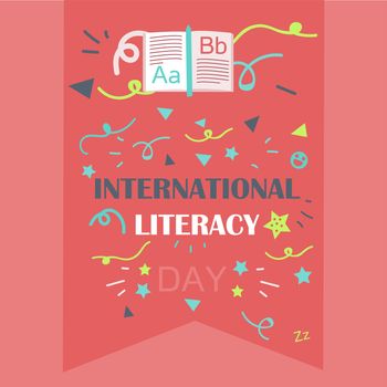 International Literacy Day Celebration Banner With Book. Vector