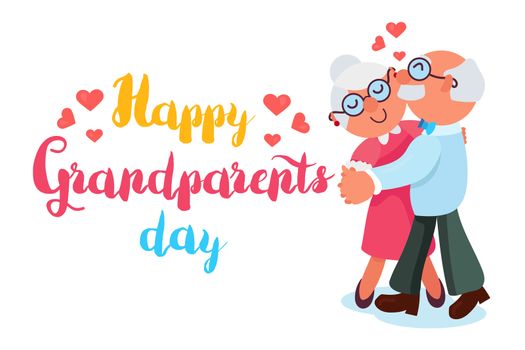 Happy Grandparents Day Greeting Banner with dancing and smiling grandfather and grandmother. Vector