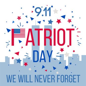 Patriot Day Banner. 11th September. We will never forget. Twins Tower. Vector