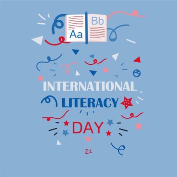 International Literacy Day Celebration Banner With Book. Vector