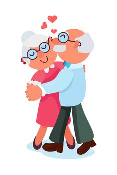 Happy Grandparents Day Greeting Banner with dancing and smiling grandfather and grandmother. Vector