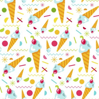 Vector Sweet Ice Cream Seamless Pattern. . Girl fashion sweet ornament design. Nice cartoon background. Fun wrap
