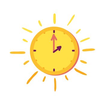 Bright yellow clocks as sun with rays